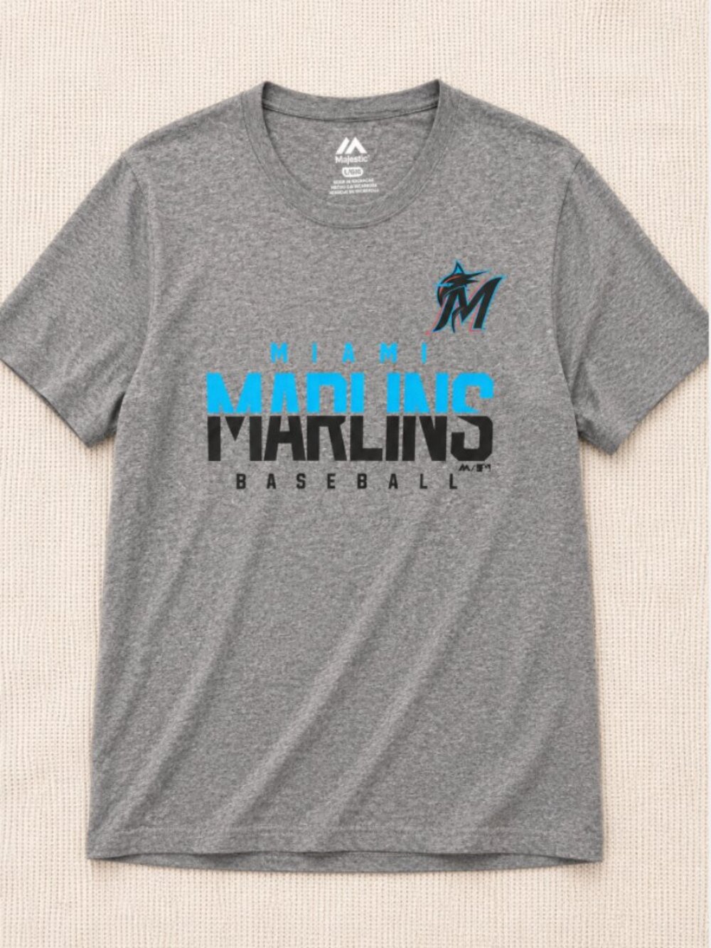 Majestic Miami Marlins Graphic T-Shirt | Men's Size Large | Heather Gray